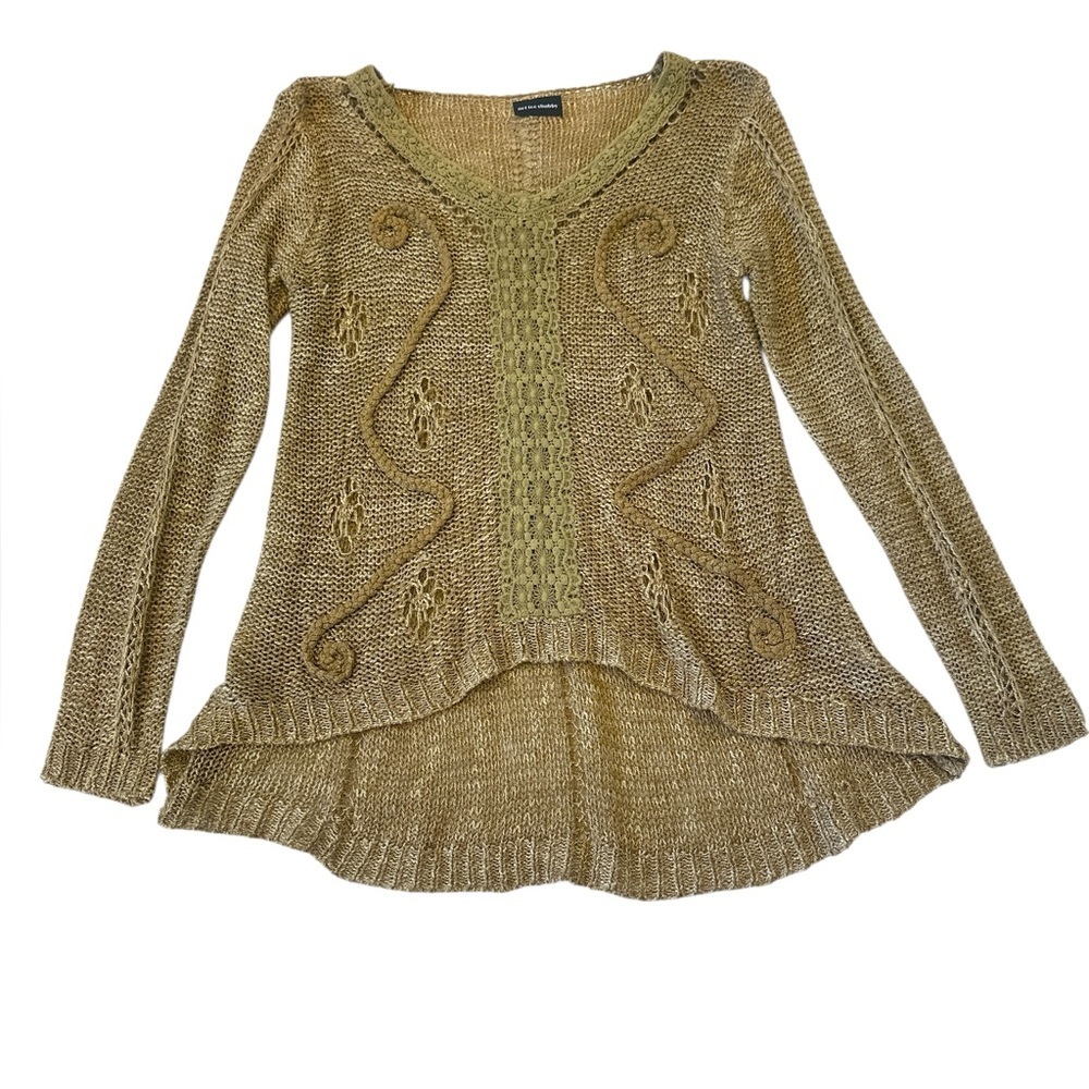 Vintage Y2K Crochet Open Knit Sweater in Tan - Picture 2 of 10